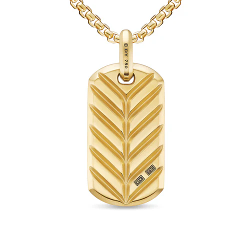 Chevron Tag in 18K Yellow Gold with Black Diamonds, 35mm - Image 2