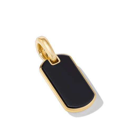 Chevron Tag in 18K Yellow Gold with Black Onyx, 21mm - Image 3