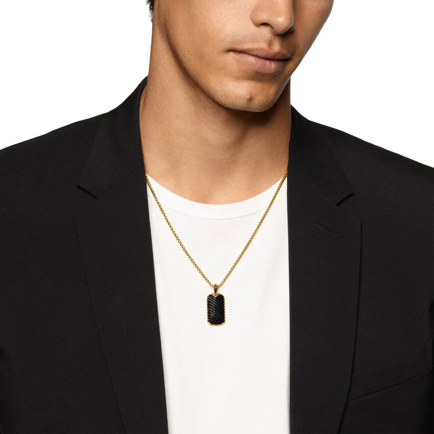 Chevron Tag in 18K Yellow Gold with Black Onyx, 27mm - Image 4