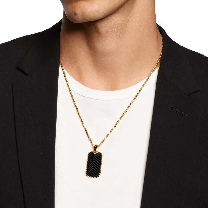 Chevron Tag in 18K Yellow Gold with Black Onyx, 34mm - Image 4