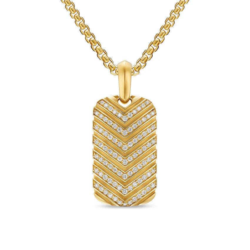 Chevron Tag in 18K Yellow Gold with Diamonds, 27mm - Image 2