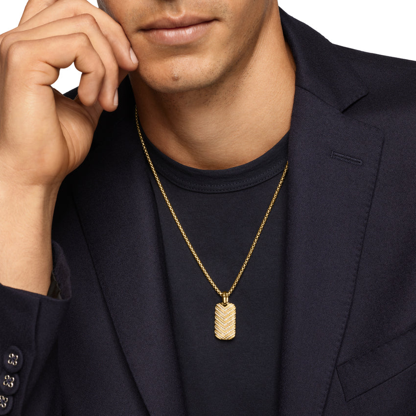Chevron Tag in 18K Yellow Gold with Diamonds, 27mm - Image 6