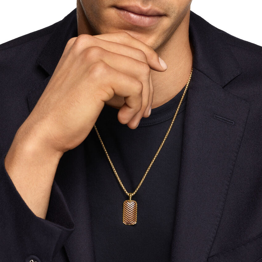 Chevron Tag in 18K Yellow Gold with Tiger's Eye, 27mm - Image 4