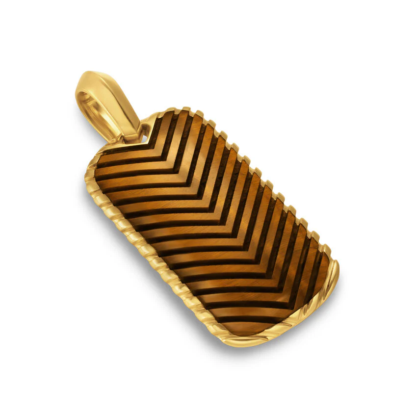 Chevron Tag in 18K Yellow Gold with Tiger's Eye, 34mm