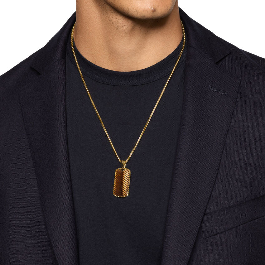 Chevron Tag in 18K Yellow Gold with Tiger's Eye, 34mm - Image 4