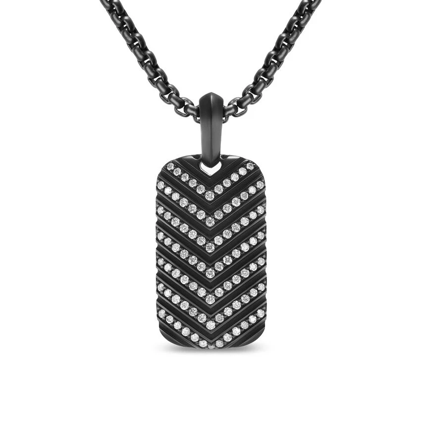 Chevron Tag in Black Titanium with Diamonds, 27mm - Image 2