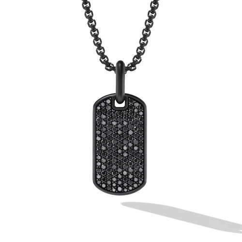 Chevron Tag in Black Titanium with Sterling Silver and Black Diamonds, 27mm