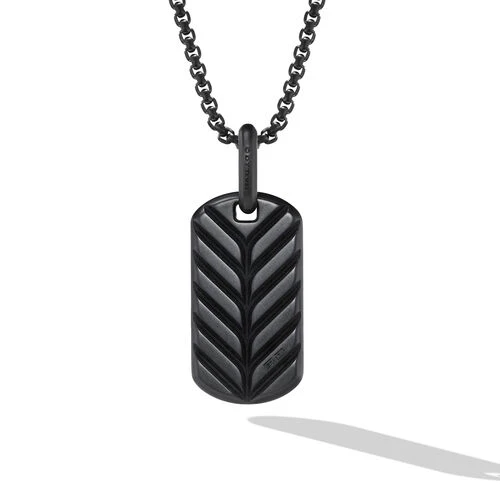 Chevron Tag in Black Titanium with Sterling Silver and Black Diamonds, 27mm - Image 2