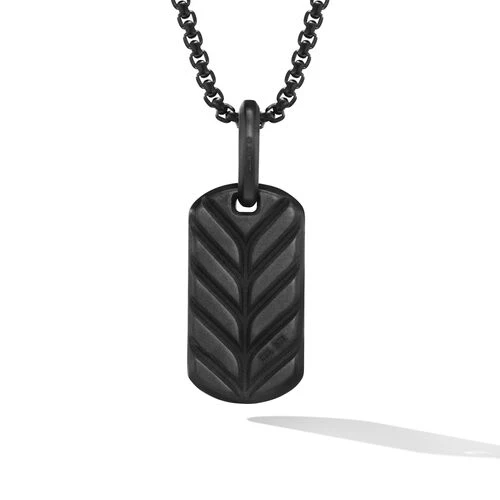 Chevron Tag in Black Titanium with Sterling Silver with Black Diamonds, 21mm - Image 2