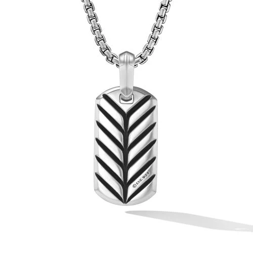Chevron Tag in Sterling Silver with Black Diamonds, 21mm - Image 2