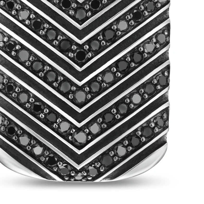 Chevron Tag in Sterling Silver with Black Diamonds, 27mm - Image 4