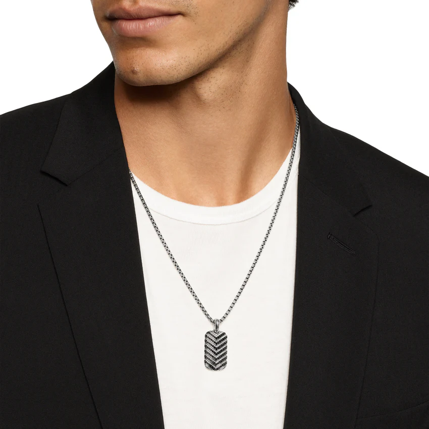 Chevron Tag in Sterling Silver with Black Diamonds, 27mm - Image 6