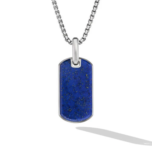 Chevron Tag in Sterling Silver with Lapis Lazuli, 27mm