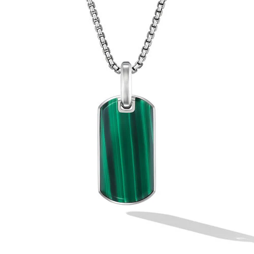 Chevron Tag in Sterling Silver with Malachite, 27mm