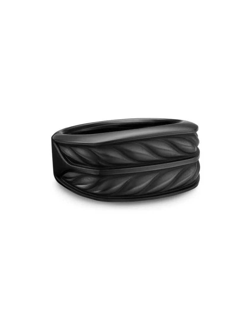 Chevron Three Sided Signet Ring in Black Titanium, 12.5mm, Size 9