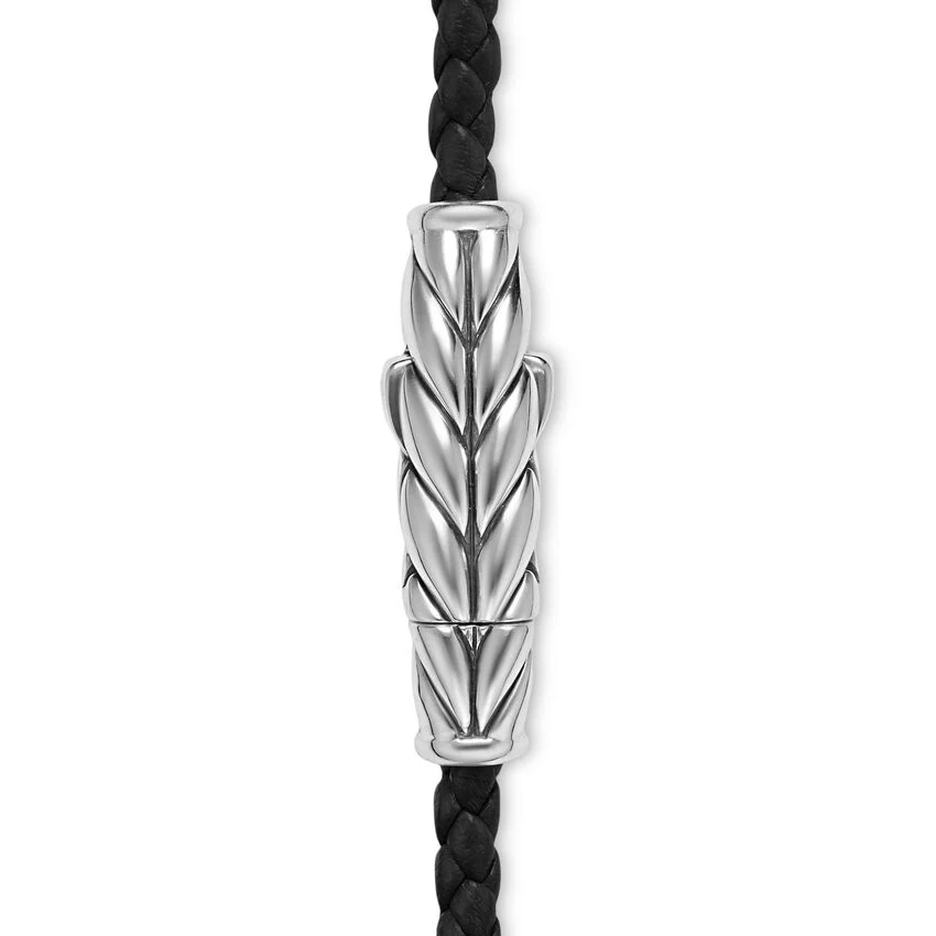 Chevron Triple Wrap Bracelet in Black Leather with Sterling Silver, 3mm, Size Medium - Image 3