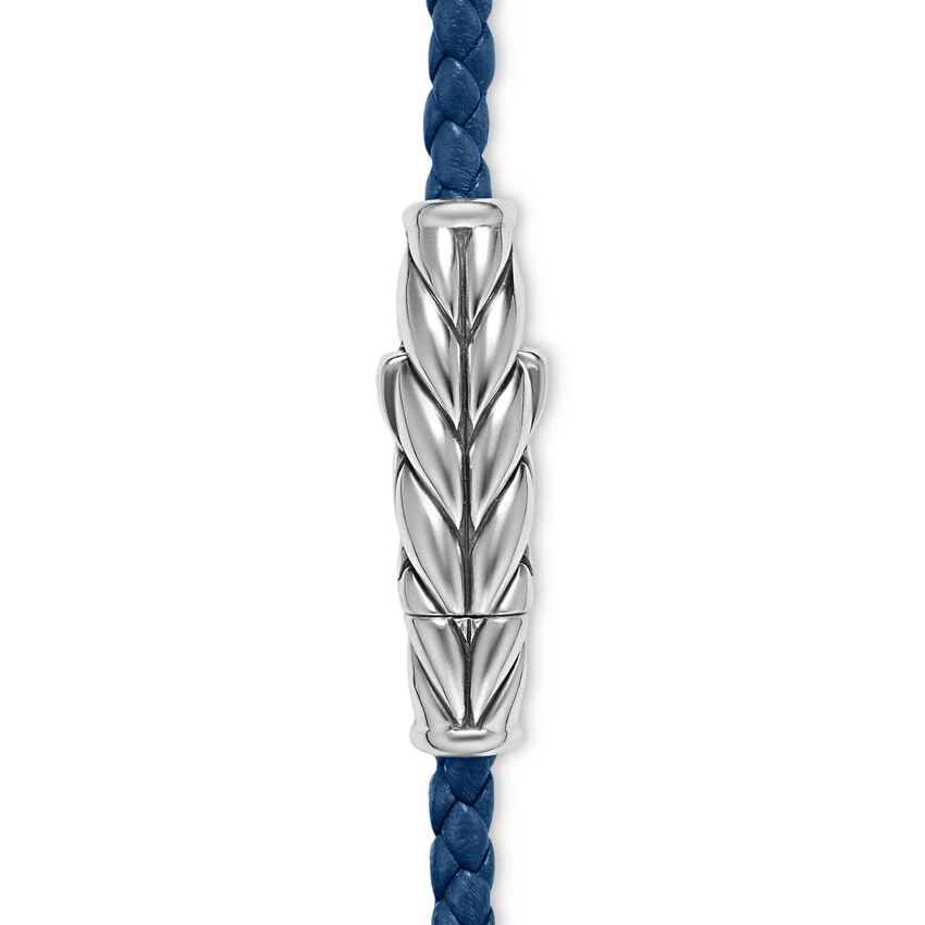 Chevron Triple Wrap Bracelet in Blue Leather with Sterling Silver, 3mm, Size Medium - Image 3
