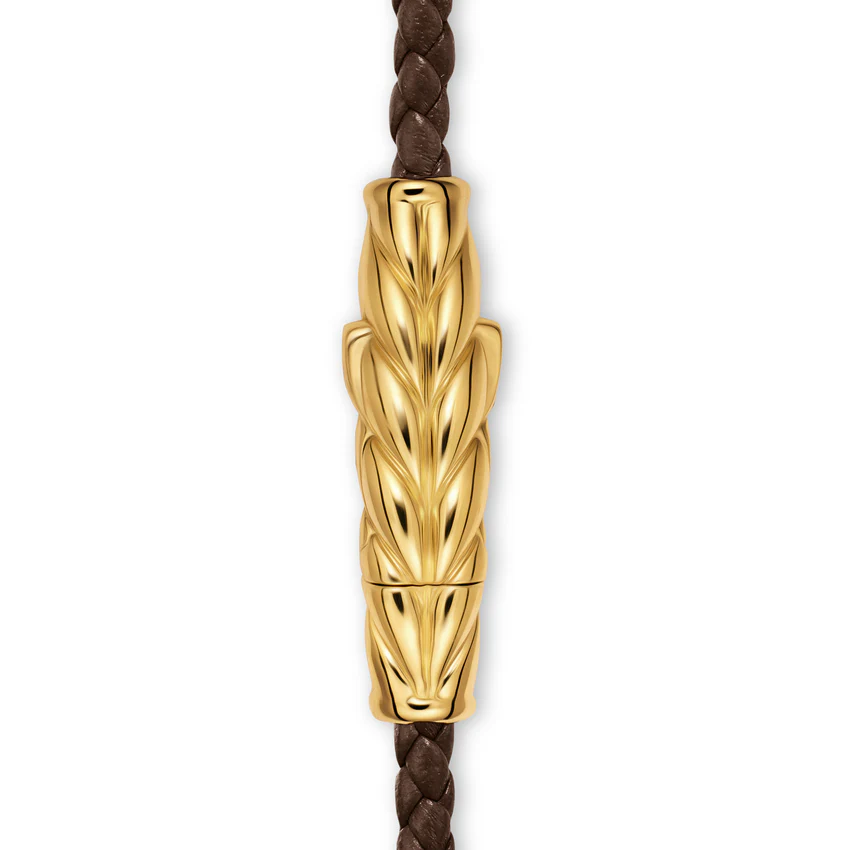 Chevron Triple Wrap Bracelet in Brown Leather with 18K Yellow Gold, 3mm, Size Medium - Image 3