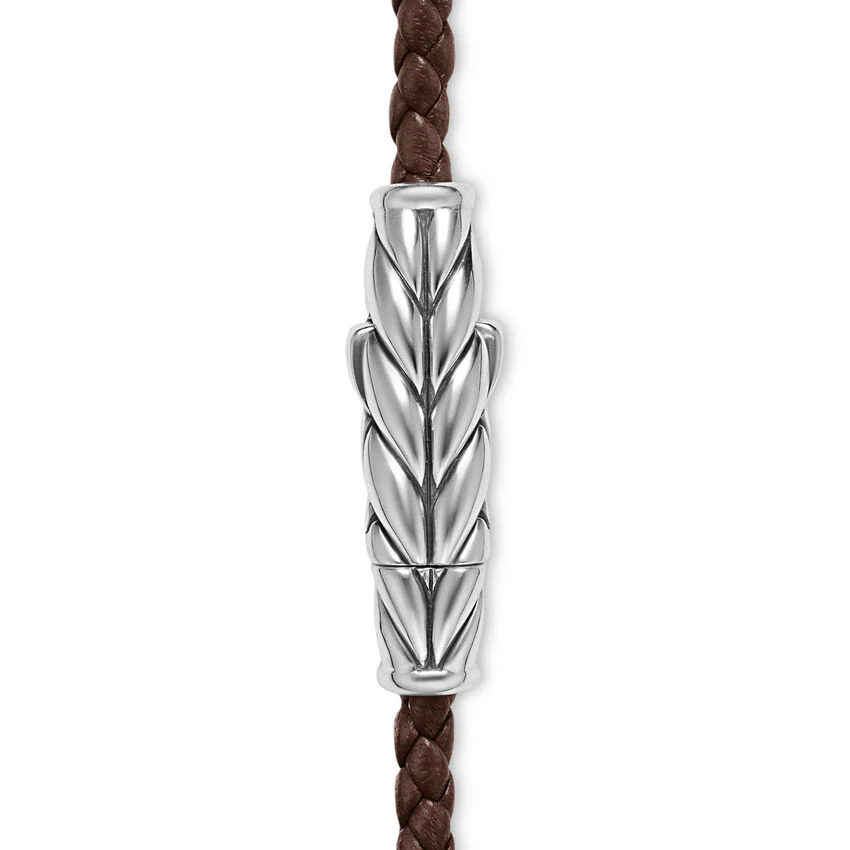 Chevron Triple Wrap Bracelet in Brown Leather with Sterling Silver, 3mm, Size Medium - Image 3