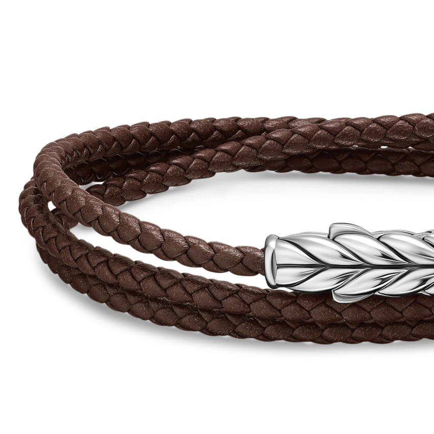 Chevron Triple Wrap Bracelet in Brown Leather with Sterling Silver, 3mm, Size Medium - Image 4
