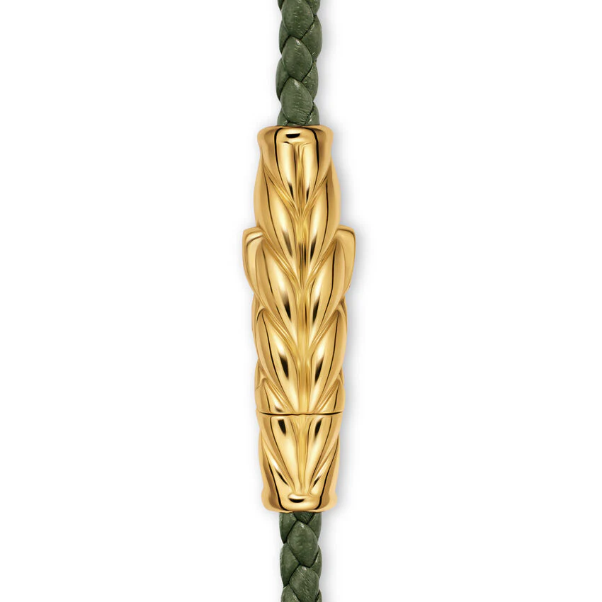 Chevron Triple Wrap Bracelet in Green Leather with 18K Yellow Gold, 3mm, Size Medium - Image 3