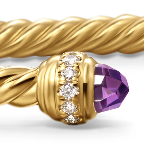 Classic Cablespira Bracelet in 18K Yellow Gold with Amethyst and Diamonds, 3mm - Image 4
