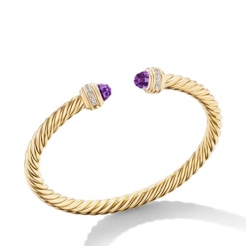 Classic Cablespira Bracelet in 18K Yellow Gold with Amethyst and Diamonds, 5mm - Image 2