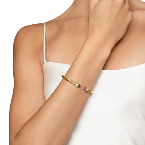 Classic Cablespira Bracelet in 18K Yellow Gold with Amethyst and Diamonds, 5mm - Image 5