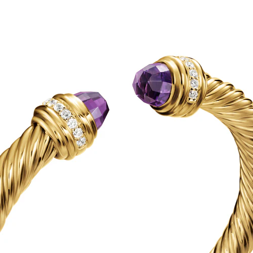 Classic Cablespira Bracelet in 18K Yellow Gold with Amethyst and Diamonds, 7mm - Image 3