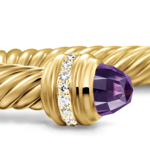 Classic Cablespira Bracelet in 18K Yellow Gold with Amethyst and Diamonds, 7mm - Image 4
