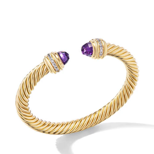 Classic Cablespira Bracelet in 18K Yellow Gold with Amethyst and Diamonds, 7mm - Image 2