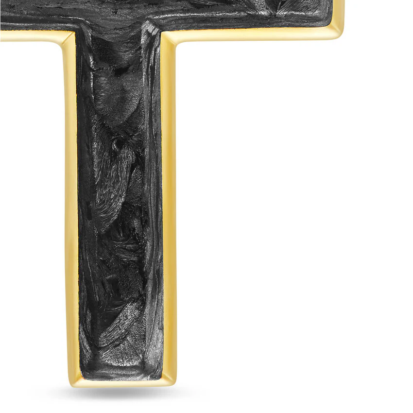 Cross Amulet in 18K Yellow Gold with Forged Carbon, 24mm - Image 3