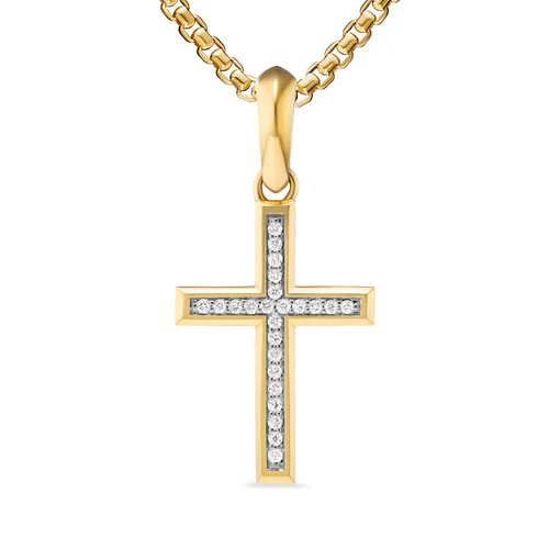 Cross Pendant in 18K Yellow Gold with Diamonds, 24mm