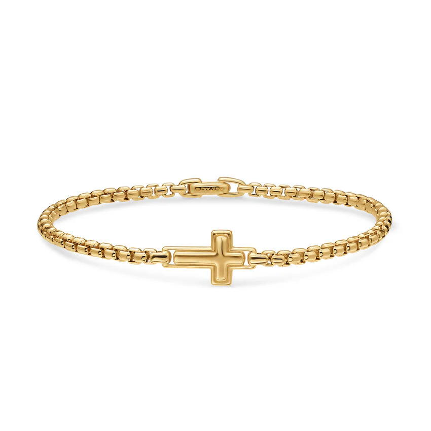 Cross Station Bracelet in 18K Yellow Gold, 3.4mm, Size Medium