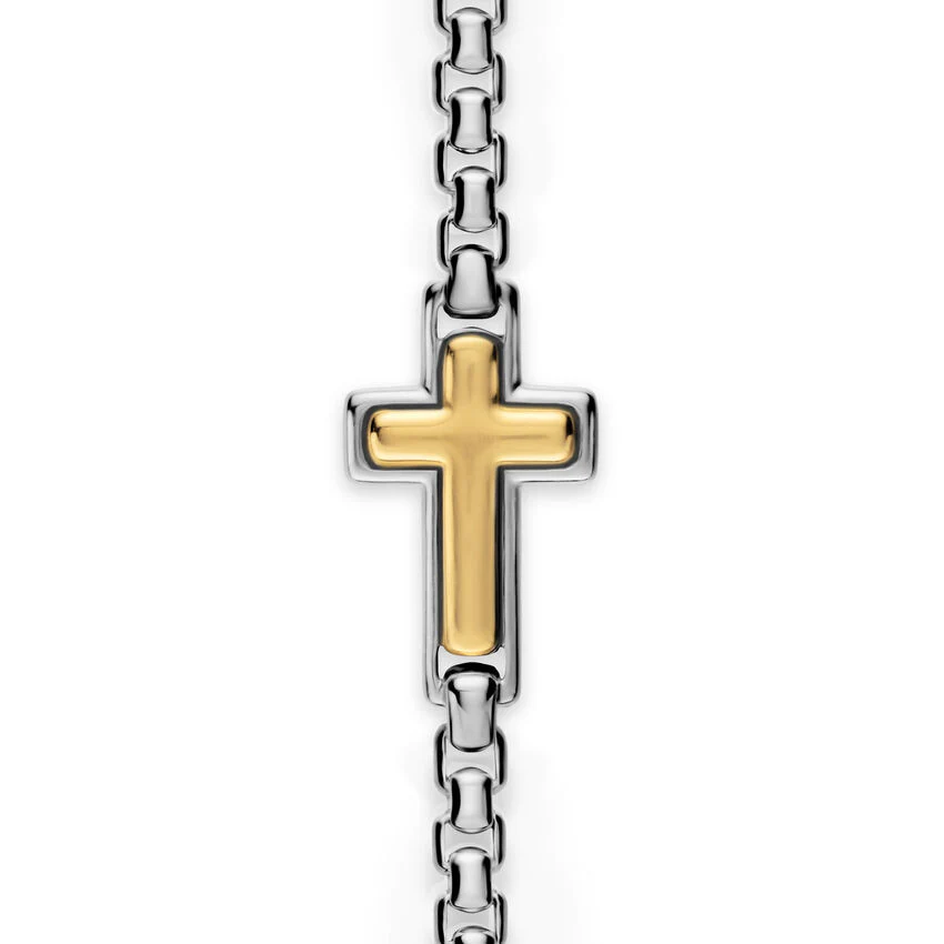Cross Station Bracelet in Sterling Silver with 14K Yellow Gold, 3.6mm, Size Medium - Image 2