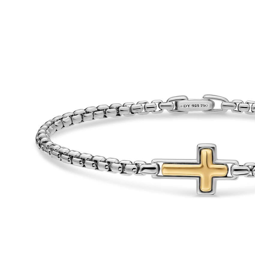 Cross Station Bracelet in Sterling Silver with 14K Yellow Gold, 3.6mm, Size Medium - Image 3