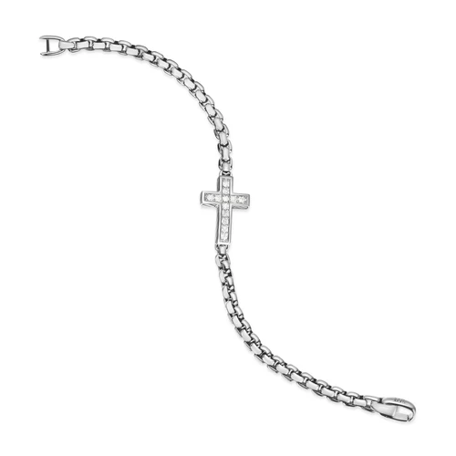 Cross Station Bracelet in Sterling Silver with Diamonds, 5mm, Size Medium - Image 4