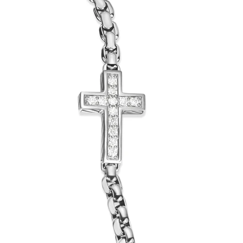 Cross Station Bracelet in Sterling Silver with Diamonds, 5mm, Size Medium - Image 5
