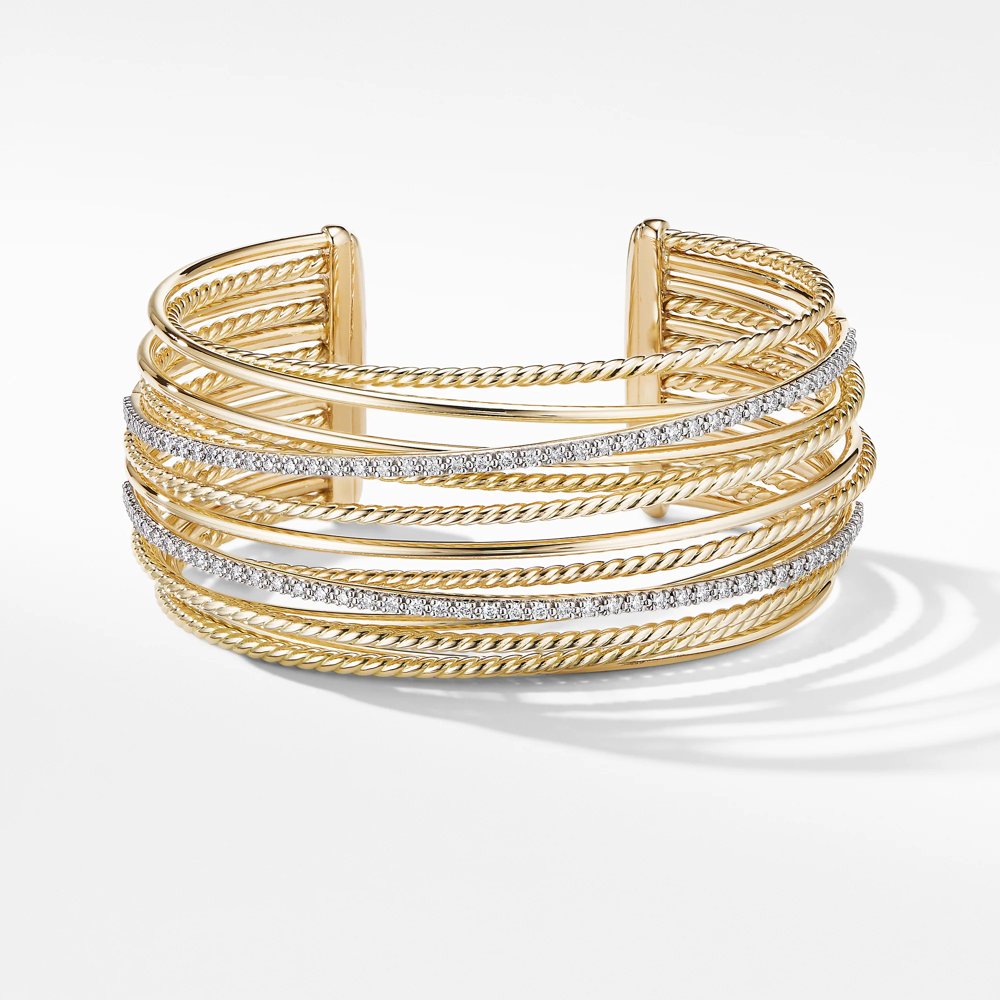 Crossover Cuff Bracelet in 18K Yellow Gold with Diamonds, Size Small - Image 2