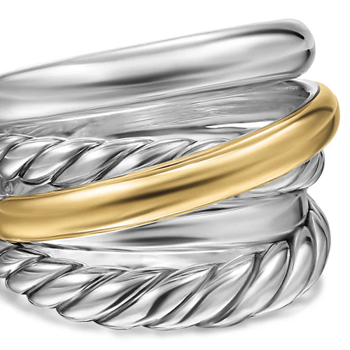 Crossover Five Row Ring in Sterling Silver with 14K Yellow Gold, 17.5mm, Size 6 - Image 4