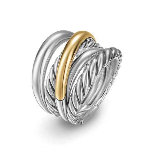 Crossover Five Row Ring in Sterling Silver with 14K Yellow Gold, 17.5mm, Size 8 - Image 4