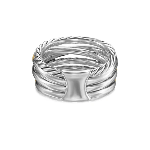 Crossover Five Row Ring in Sterling Silver with 18K Yellow Gold and Diamonds, 11mm, Size 7 - Image 3