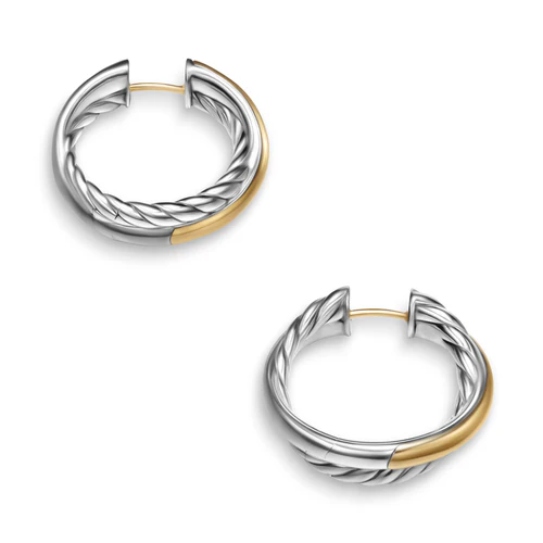 Crossover Hoop Earrings in Sterling Silver with 14K Yellow Gold, 22.4mm - Image 2