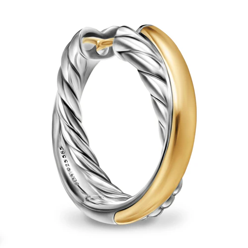 Crossover Hoop Earrings in Sterling Silver with 14K Yellow Gold, 22.4mm - Image 3