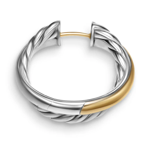 Crossover Hoop Earrings in Sterling Silver with 14K Yellow Gold, 22.4mm - Image 4