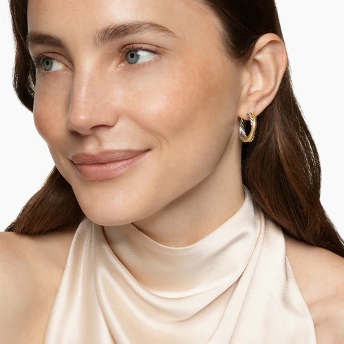 Crossover Hoop Earrings in Sterling Silver with 14K Yellow Gold, 22.4mm - Image 5