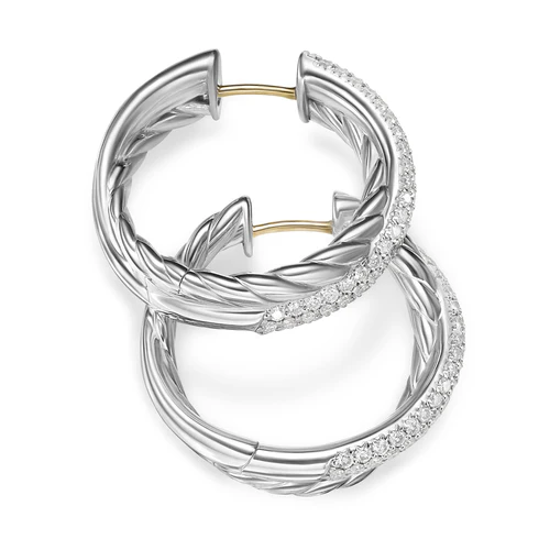 Crossover Hoop Earrings in Sterling Silver with Diamonds, 22.4mm - Image 2
