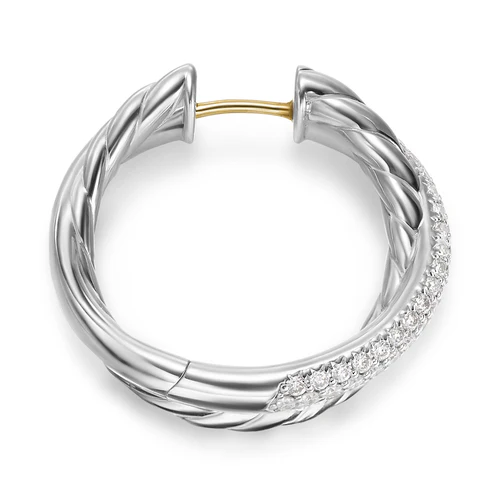 Crossover Hoop Earrings in Sterling Silver with Diamonds, 22.4mm - Image 3