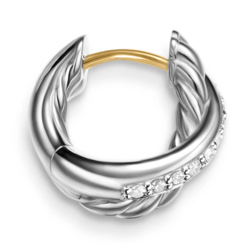 Crossover Huggie Hoop Earrings in Sterling Silver with Diamonds, 12.4mm - Image 2