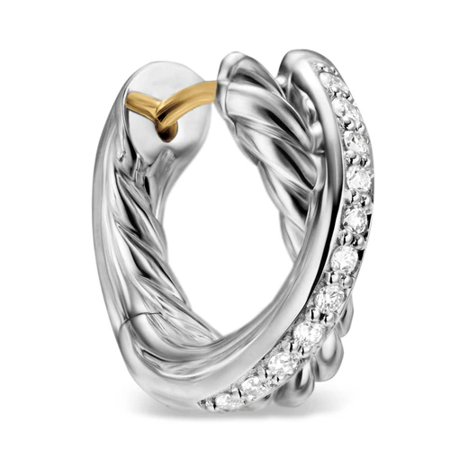 Crossover Huggie Hoop Earrings in Sterling Silver with Diamonds, 12.4mm - Image 4